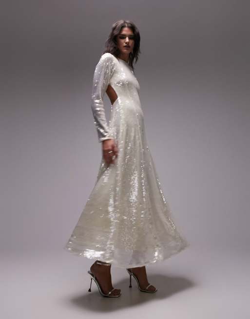 Topshop – Maxi-Paillettenkleid in Elfenbeinweiß, 4 von 4