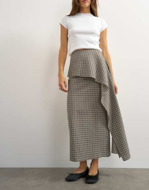 Topshop maxi rok met drapering in groene ruit, 5 van 5