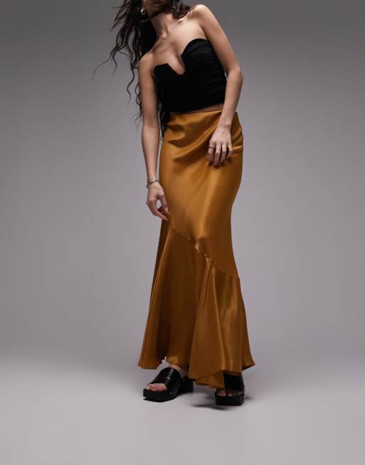 Topshop - Maxi rok met naaddetail in lichtbruin