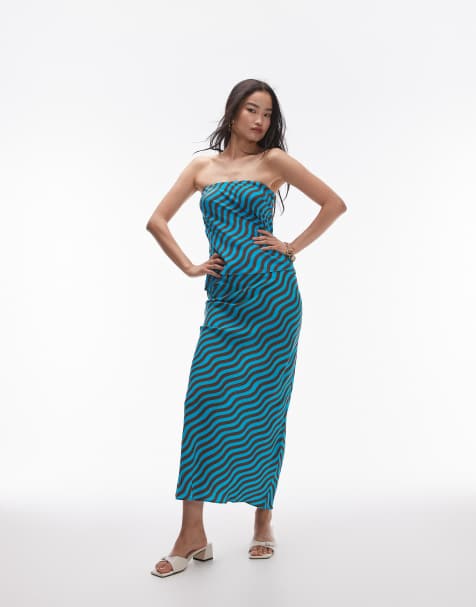 Topshop - Maxi rok van co-ord set met kronkelende strepen in turkoois en bruin - view 1
