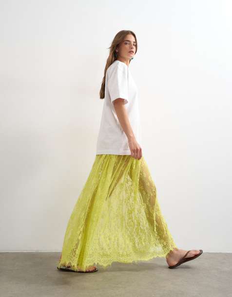 Topshop - Maxi rok van doorschijnend kant in limoengroen - view 1