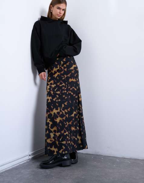 Topshop - Maxi-rok van mesh met tortoise-dierenprint in zwart - view 1