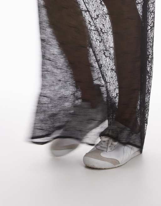 Topshop - Maxi rok van mix van satijn en kant in zwart, 2 van 5