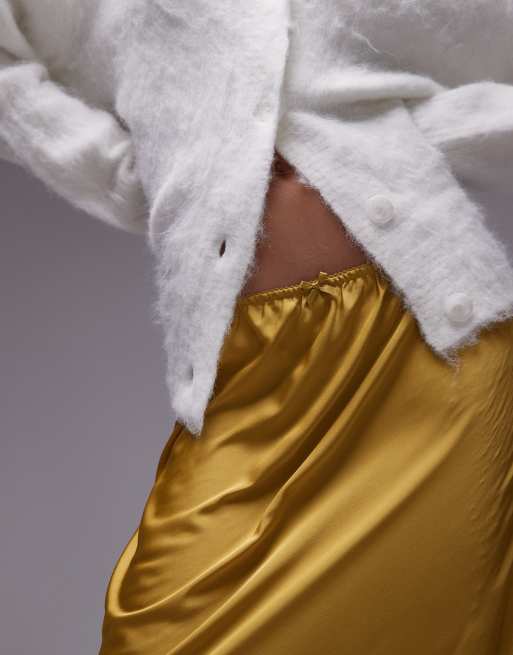 Topshop - Maxi rok van satijn en kant in chartreuse met ivoorkleurig kant, 4 van 5