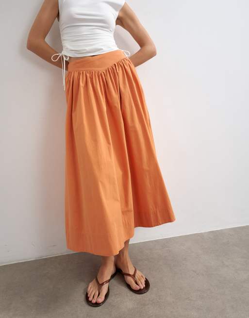 Topshop - Maxi saloon-rok met verlaagde taille in roestbruin, 2 van 5