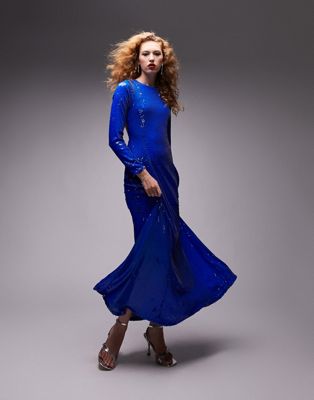 Topshop maxi sequin dress in cobalt - ASOS Price Checker