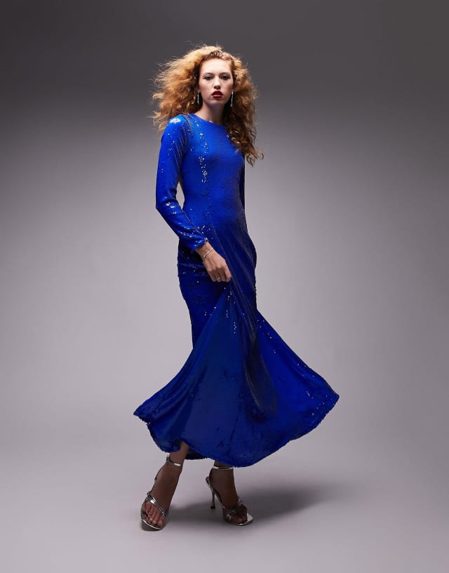 Topshop maxi sequin dress in cobalt