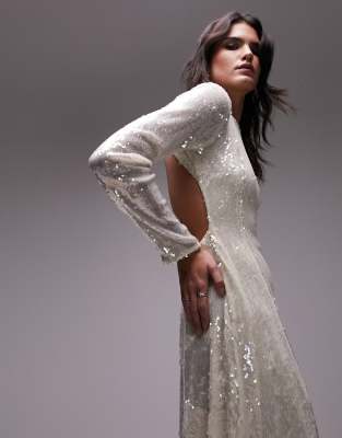 topshop maxi sequin dress in ivory Topshop Maxi Sequin Dress In Ivory-White for Women