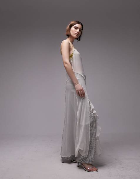 Topshop maxi sheer dress with frills in ivory - view 1