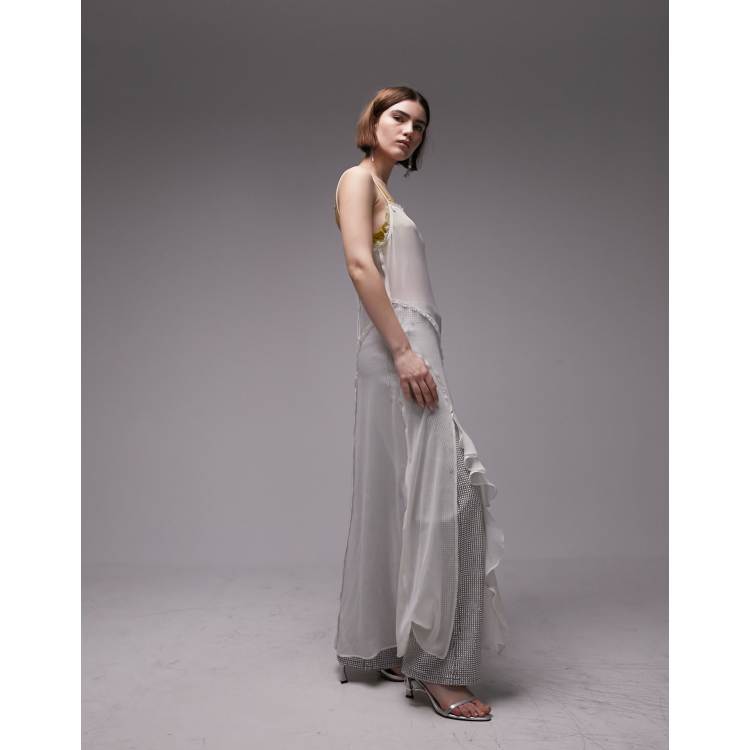 Topshop maxi sheer dress with frills in ivory | ASOS
