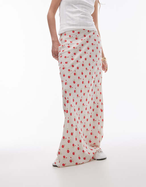 Topshop maxi skirt in ivory and red ditsy floral, 4 of 5