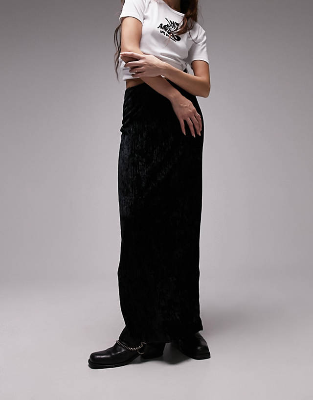 Topshop - maxi skirt in velvet plisse in black
