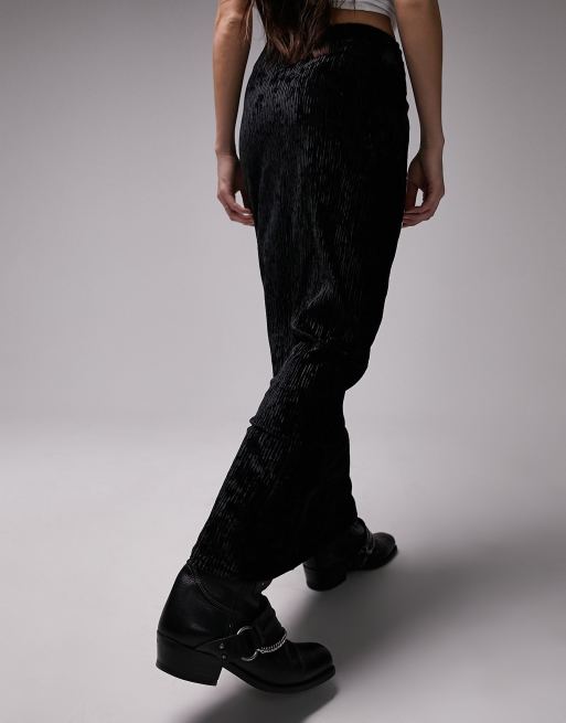 Topshop maxi skirt in velvet plisse in black