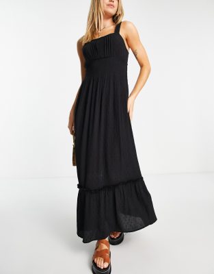 Topshop - Maxi-Strandkleid in Schwarz mit Häkelbesatz