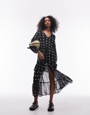 Topshop - Maxi-Strandkleid in Schwarz mit Stickerei