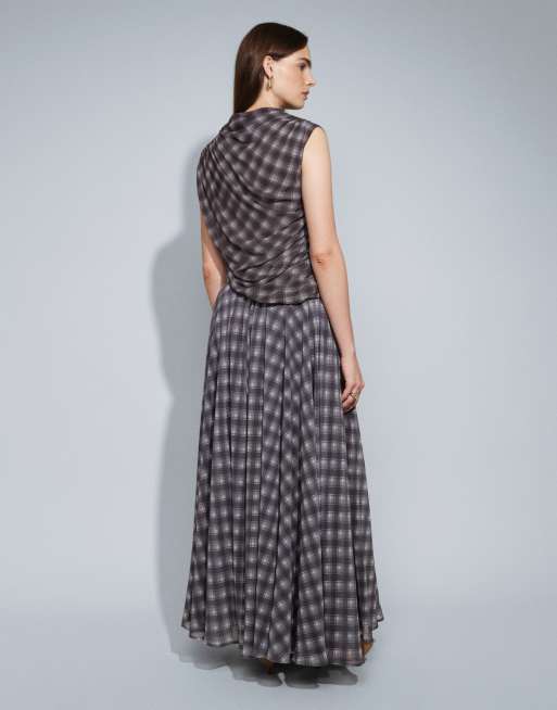 Topshop – Maxi-Tellerrock aus Chiffon mit lila Karomuster, Kombiteil, 5 von 5