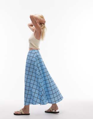Topshop - Maxi-Tellerrock in Blau mit großem Karomuster-Bunt
