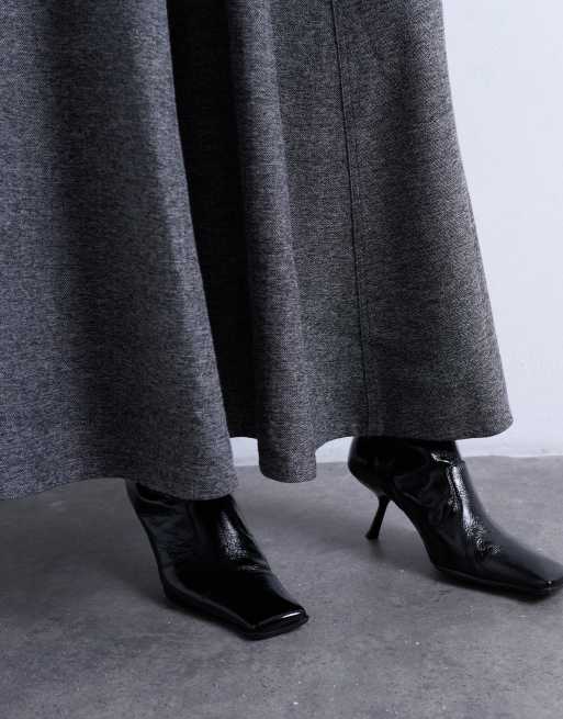 Topshop – Maxi-Tellerrock in Grau mit Fischgrätmuster und Schnürung in der Taille, 4 von 5