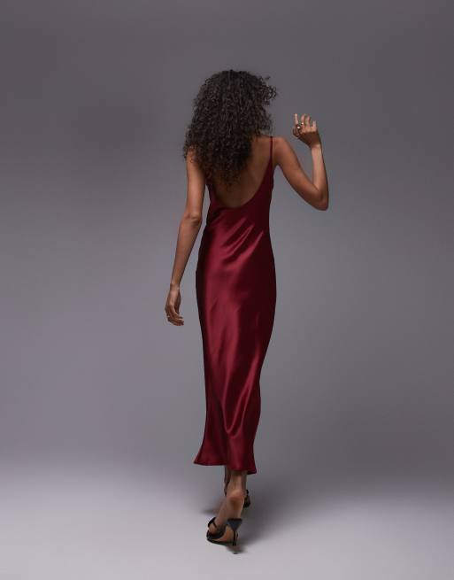 Topshop – Maxi-Trägerkleid in Burgunderrot mit U-Ausschnitt, 2 von 4