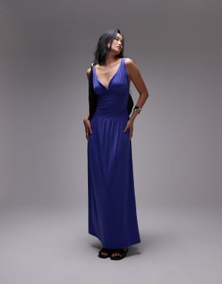 Topshop – Maxi-Trägerkleid in Kobaltblau mit geraffter Taille - view 1