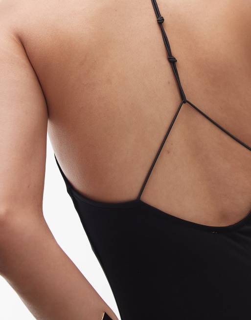 Topshop – Maxi-Trägerkleid in Schwarz mit tiefem Rückenausschnitt, 2 von 4