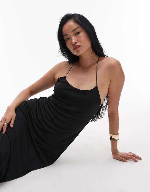 Topshop – Maxi-Trägerkleid in Schwarz mit tiefem Rückenausschnitt, 3 von 4