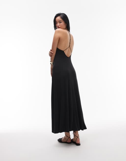 Topshop – Maxi-Trägerkleid in Schwarz mit tiefem Rückenausschnitt, 4 von 4