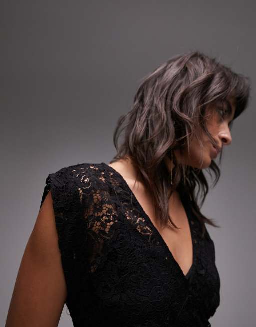 Black lace shop wrap dress