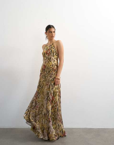 Topshop - Maxikjole i chiffon med racerhals og fuld nederdel samt abstrakt dyreprint - view 1
