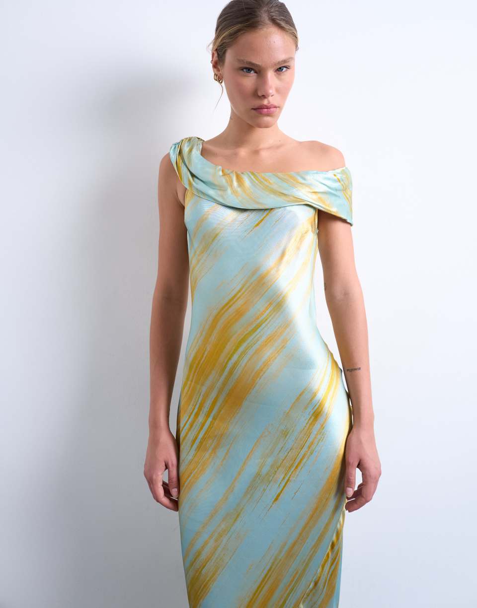 Draped shoulder maxi dress