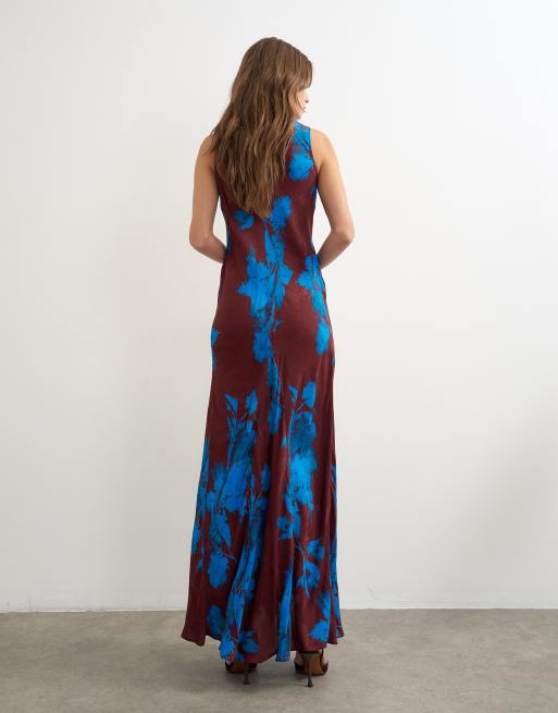 Topshop maxiklänning med racerback-ringning i mörkblommig jacquard, 2 av 4