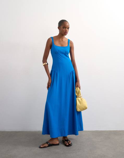 Topshop – Maxikleid in Kobaltblau mit tiefer Taille - view 1