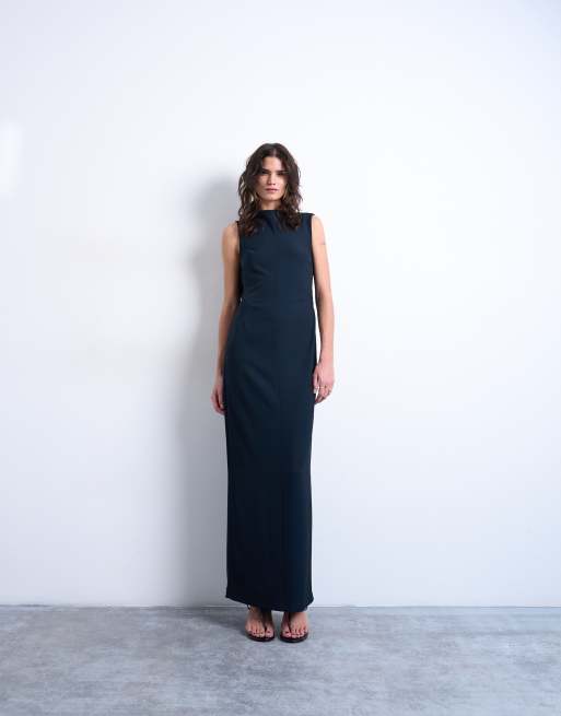 Topshop – Maxikleid in Marineblau mit U-Boot-Ausschnitt und drapiertem Rückenausschnitt , 4 von 4