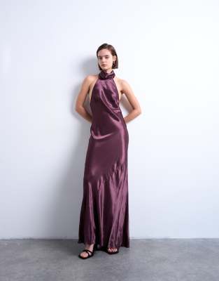 Topshop - Maxikleid in Port Royal mit gebundenem Neckholder-Rot