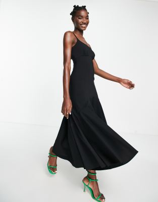 Topshop - Maxikleid in Schwarz mit schmalen Trägern und Schwalbenschwanz