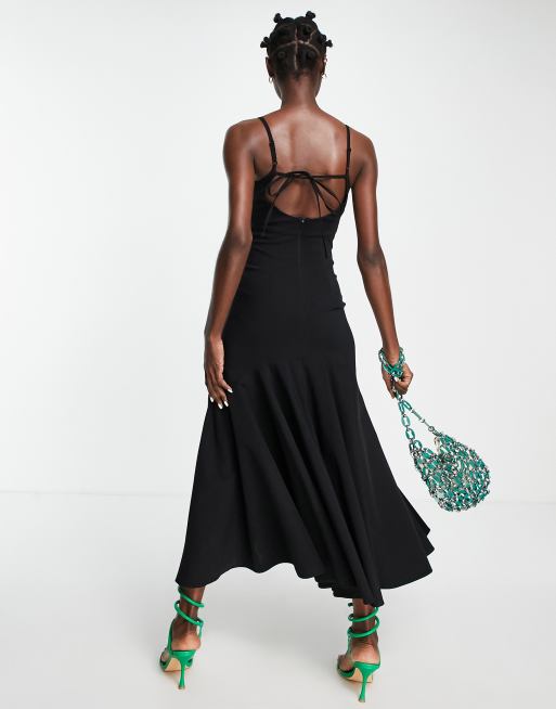 Topshop – Maxikleid in Schwarz mit schmalen Trägern und Schwalbenschwanz, 3 von 4