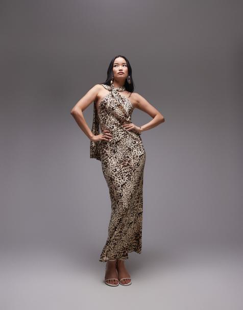 Topshop– Maxikleid mit abstraktem Animalprint und gebundenem Neckholder - view 1