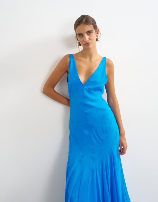Topshop Maxikleid mit Nähten und Rockteil in Blau, 3 von 4