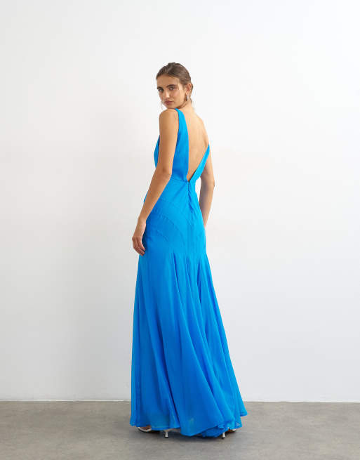 Topshop Maxikleid mit Nähten und Rockteil in Blau, 4 von 4