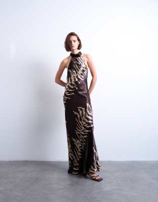 Topshop- Maxikleid mit Zebramuster und gebundenem Neckholder-Bunt