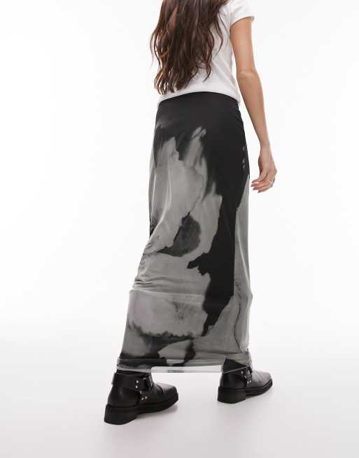 Topshop - Maxinederdel i jerseymesh med gråt hvirvelblomsterprint , 4 af 4