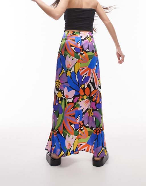 Topshop - Maxinederdel med dobbelt-slids og multifarvet print, 3 af 4