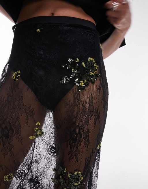 Topshop – Maxirock aus verzierter Spitze in Schwarz, Kombiteil , 2 von 5