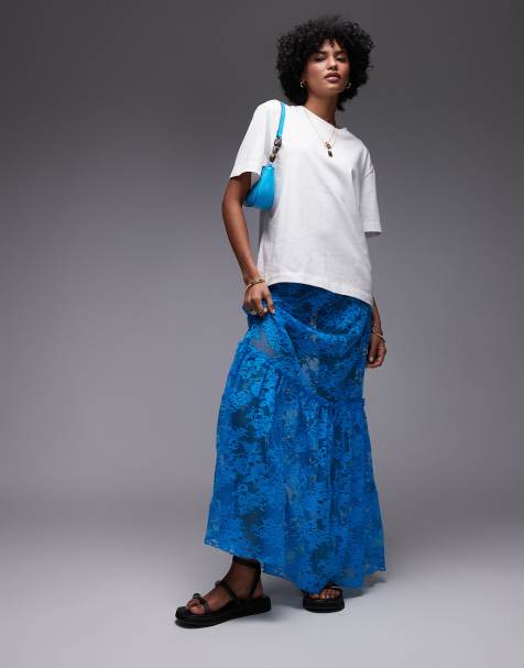 Topshop – Maxirock in Blaugrün aus transparenter Spitze - view 1