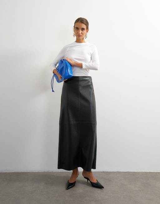 Topshop Maxirock in Column-Schnitt aus Kunstleder mit Ziernähten in Schwarz, 3 von 5