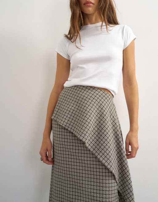 Topshop Maxirock mit Drapierung in grün kariert, 2 von 5