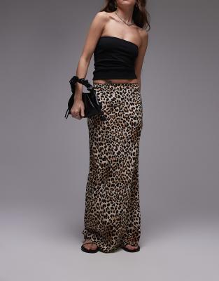 Topshop - Maxirock mit Leopardenprint, asymmetrischem Schnitt und Höschenbesatz-Brown