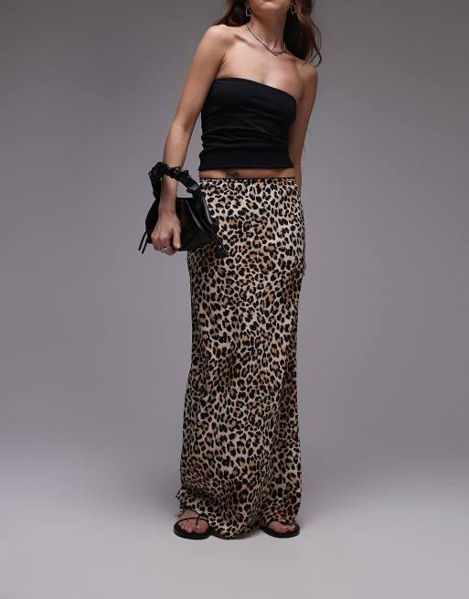 Topshop – Maxirock mit Leopardenprint, asymmetrischem Schnitt und Höschenbesatz