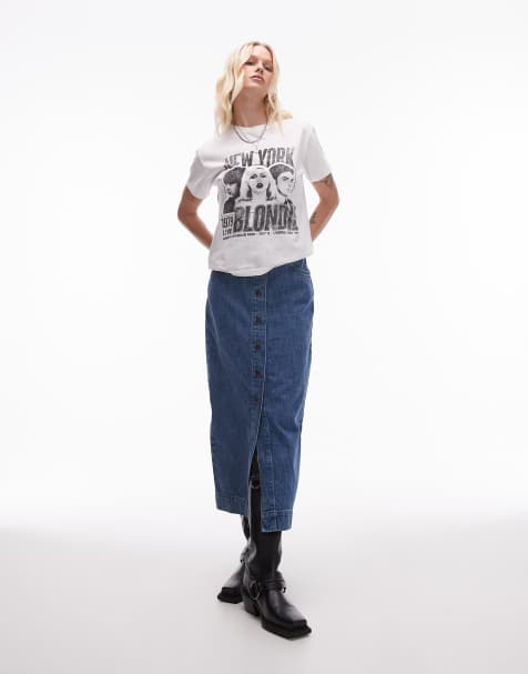 Topshop - Maxirok met knoopsluiting in middenblauw - view 1