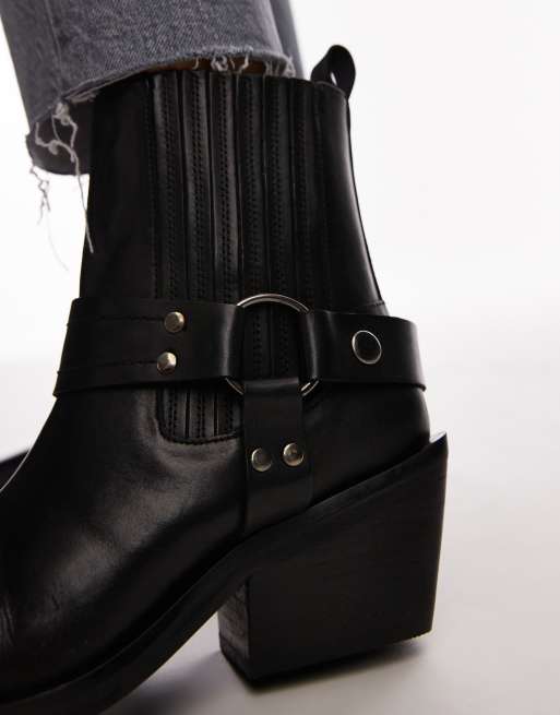Topshop - Maxy - Bottes en cuir style western avec harnais - Noir, 4 de 4